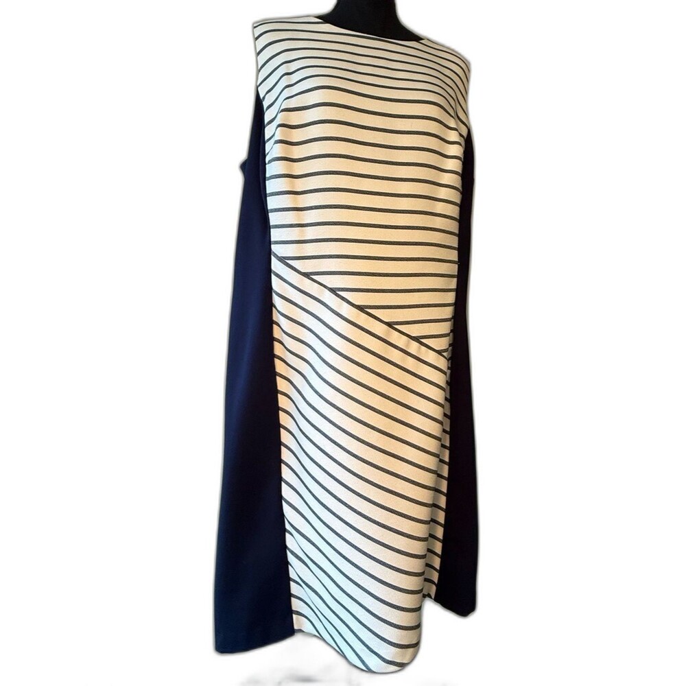 Lauren Ralph Lauren Women's Plus 18W White Navy Colorblock Sheath Dress Classic